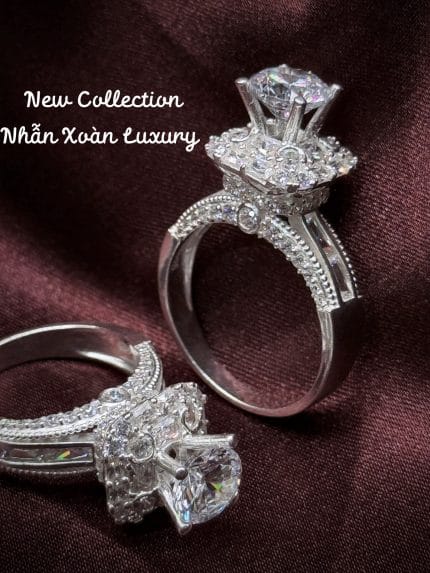 nhẫn bạc Xoàn Luxury đá chủ cao đính đá sang trọng