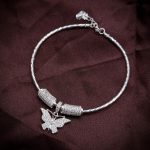 vòng tay bạc phối charm Basic cánh bướm với charm ống đính đá sáng đẹp