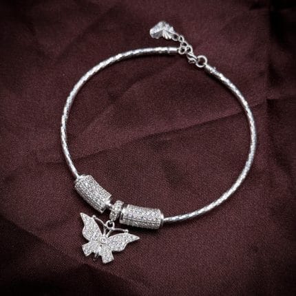 vòng tay bạc phối charm Basic cánh bướm với charm ống đính đá sáng đẹp