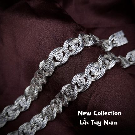 lắc tay bạc nam mắt xích oval chạm hình học bản lớn