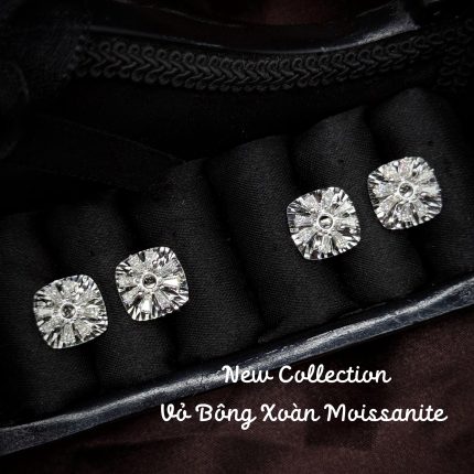 vỏ bông tai Moissanite vuông bo góc cắt tia sáng