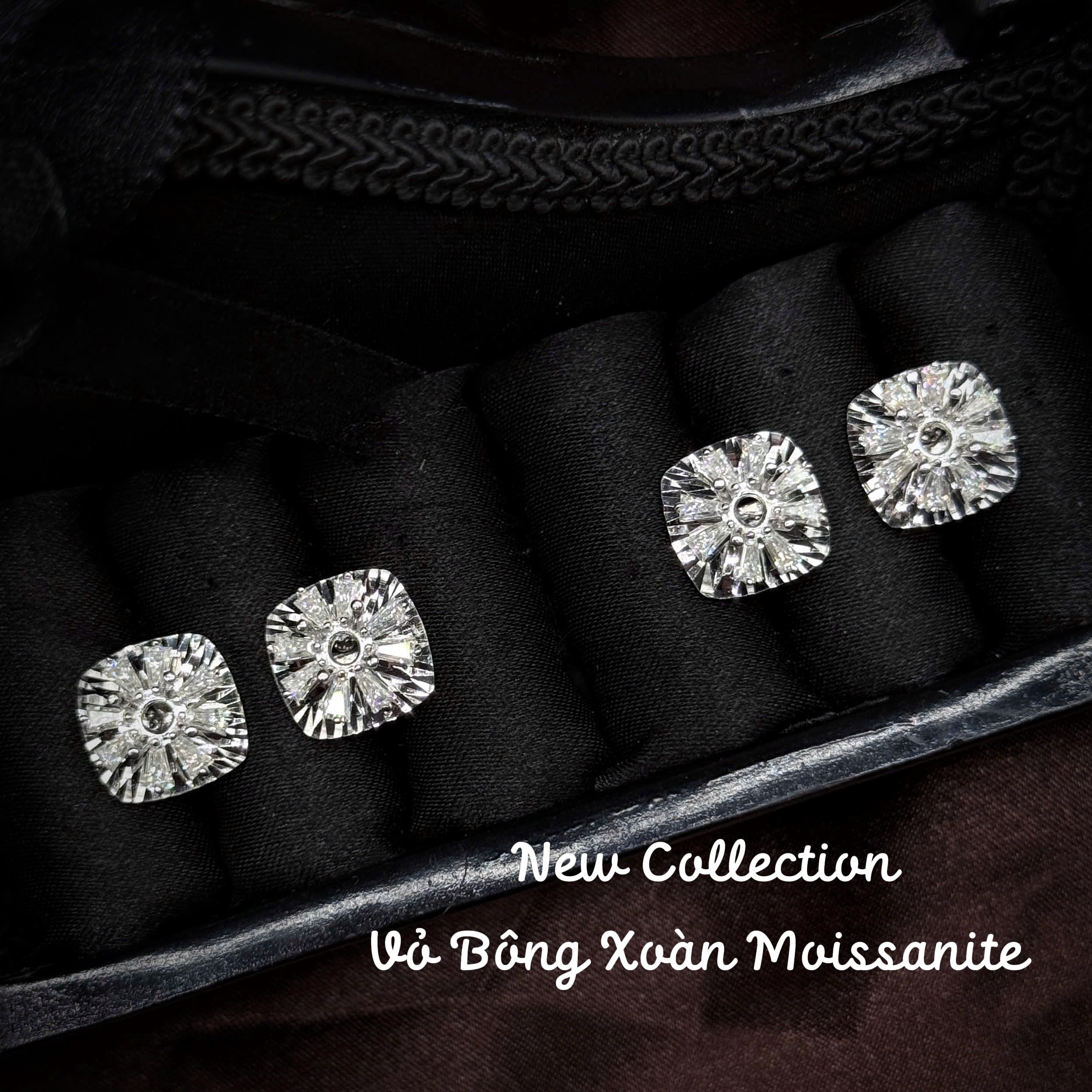 vỏ bông tai Moissanite vuông bo góc cắt tia sáng