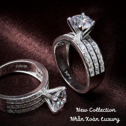nhẫn bạc nữ Luxury thân ba hàng đính xoàn sang trọng