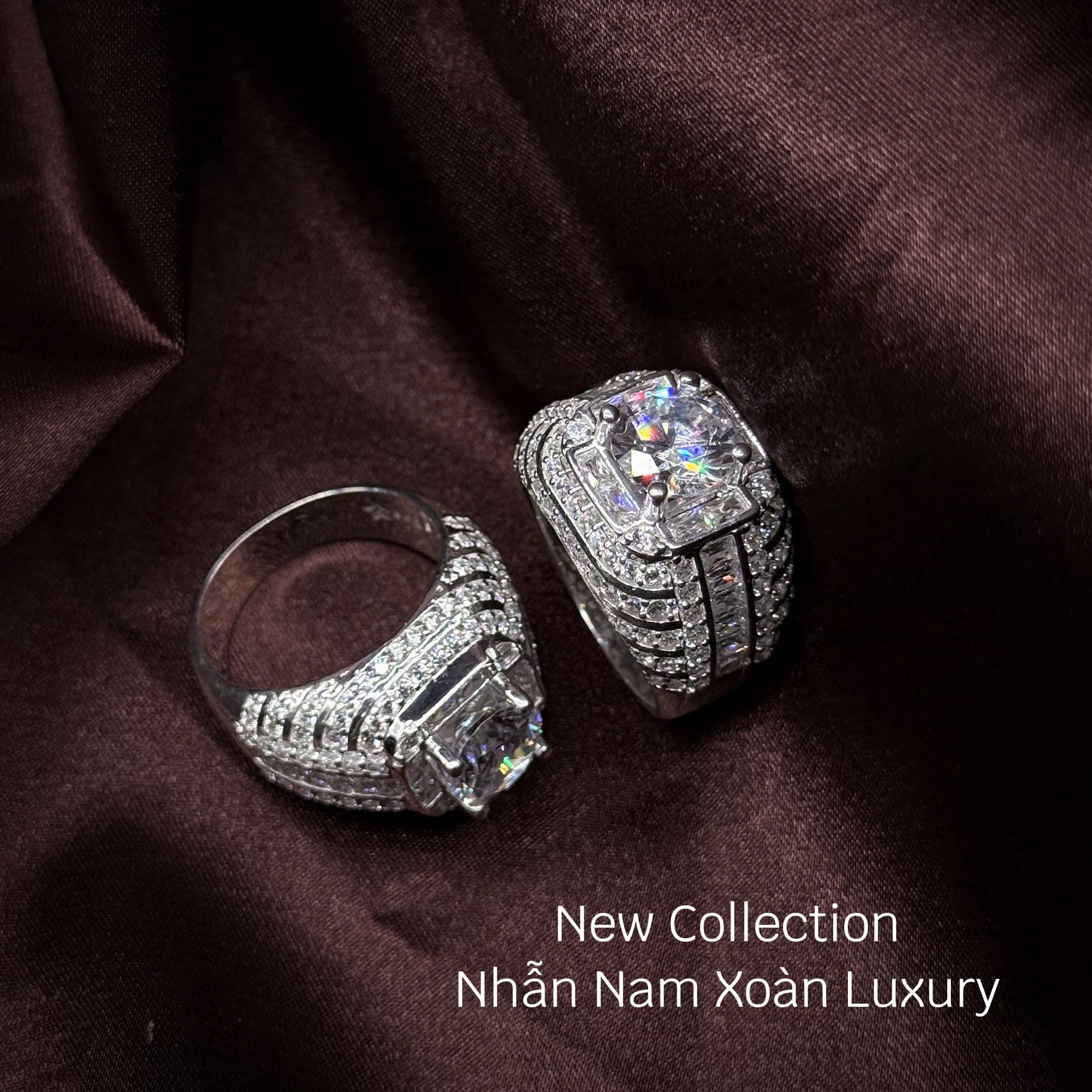 nhẫn bạc nam xoàn Luxury mặt vuông đa tầng bản lớn