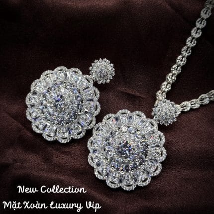 mặt dây chuyền bạc xoàn Luxury VIP dáng hoa tròn đính đá sang trọng