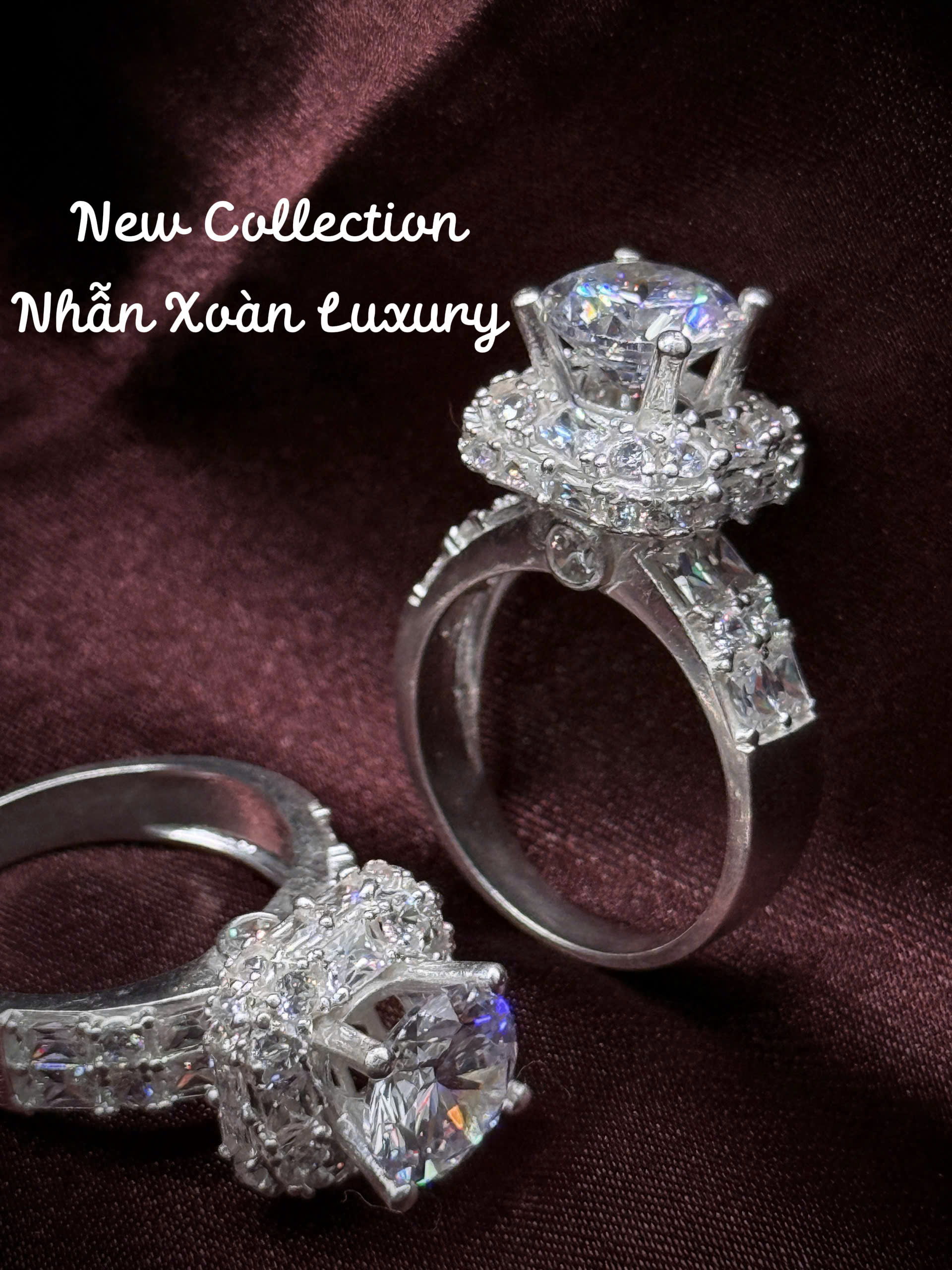 5 nhẫn bạc Xoàn Luxury đá chủ cao đính viền sang trọng