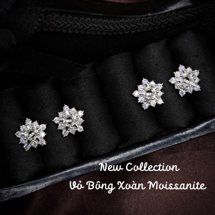 vỏ bông tai Moissanite hoa tuyết tám cánh chừa ổ gắn đá