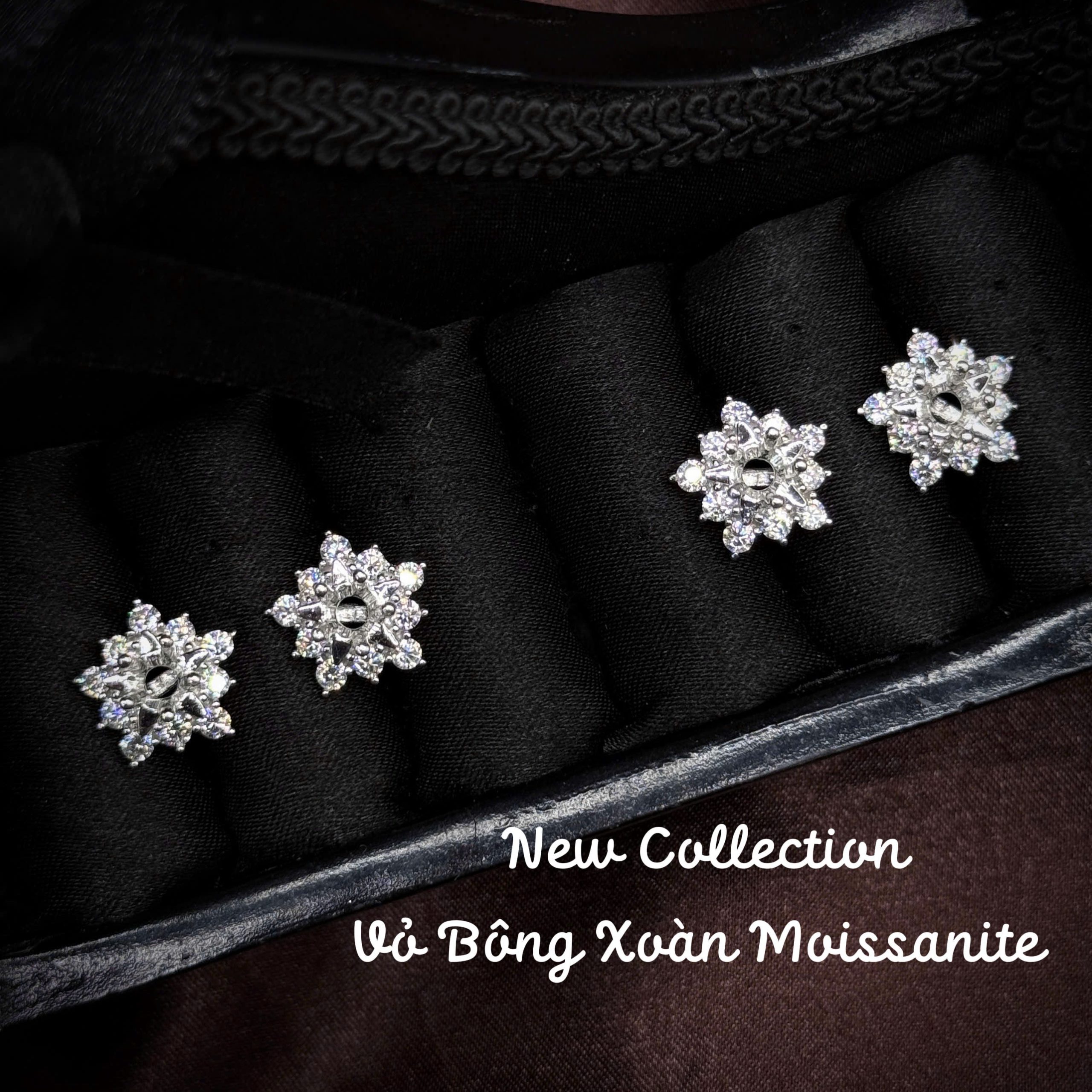 vỏ bông tai Moissanite hoa tuyết tám cánh chừa ổ gắn đá