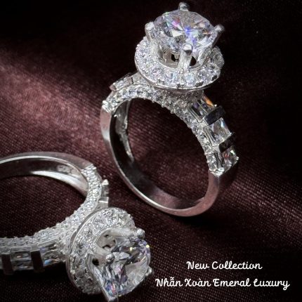 nhẫn bạc nữ Halo Emerald Luxury đính xoàn sang trọng