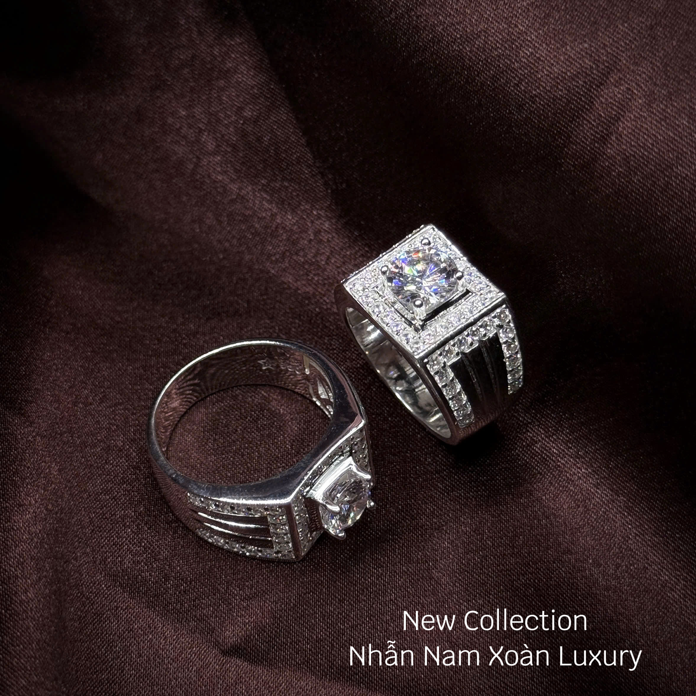 nhẫn bạc nam xoàn Luxury mặt vuông viền kép bản lớn