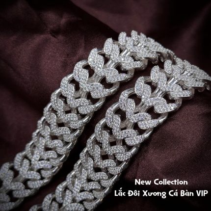 lắc tay bạc nam đôi xương cá bản VIP đính đá