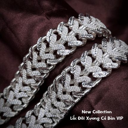 lắc tay bạc nam đôi xương cá phối cắt sáng bản VIP