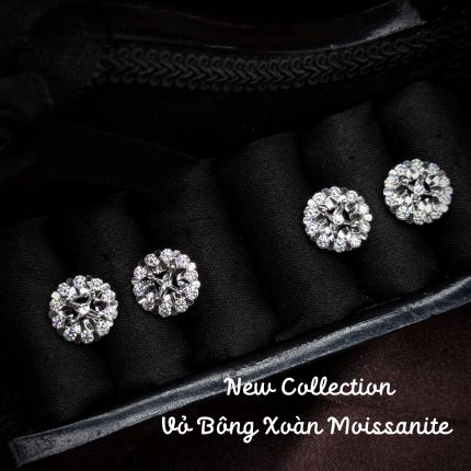 vỏ bông tai Moissanite hoa thị tròn viền đá sáng