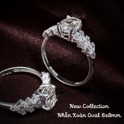nhẫn bạc nữ xoàn Oval 6x8 mm phối đá chữ nhật