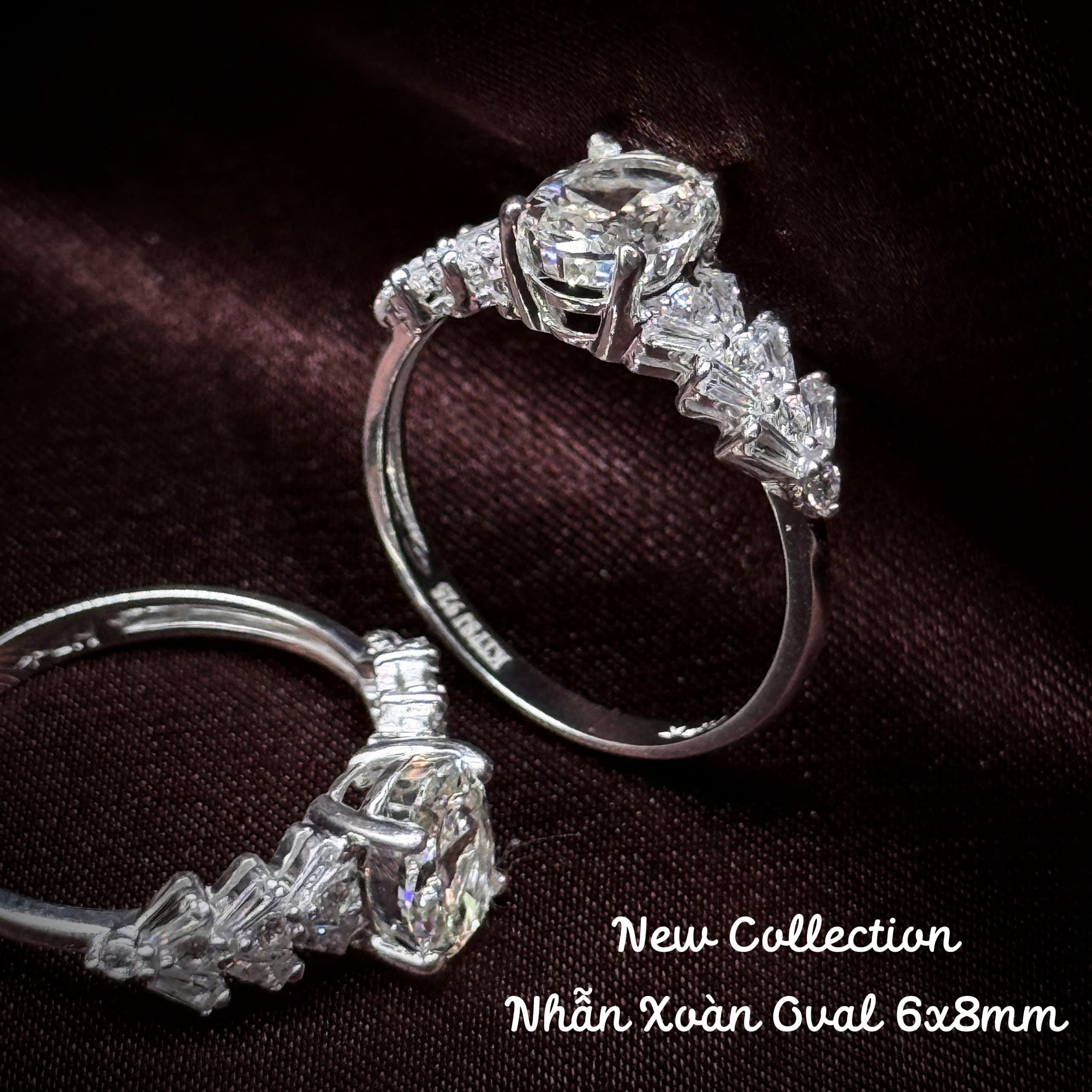 nhẫn bạc nữ xoàn Oval 6x8 mm phối đá chữ nhật