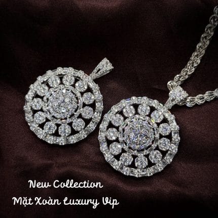 mặt dây chuyền bạc xoàn Luxury VIP dáng tròn hoa bi đính đá sang trọng