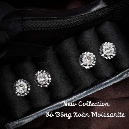 vỏ bông tai Moissanite hoa cúc hai tầng cắt sáng