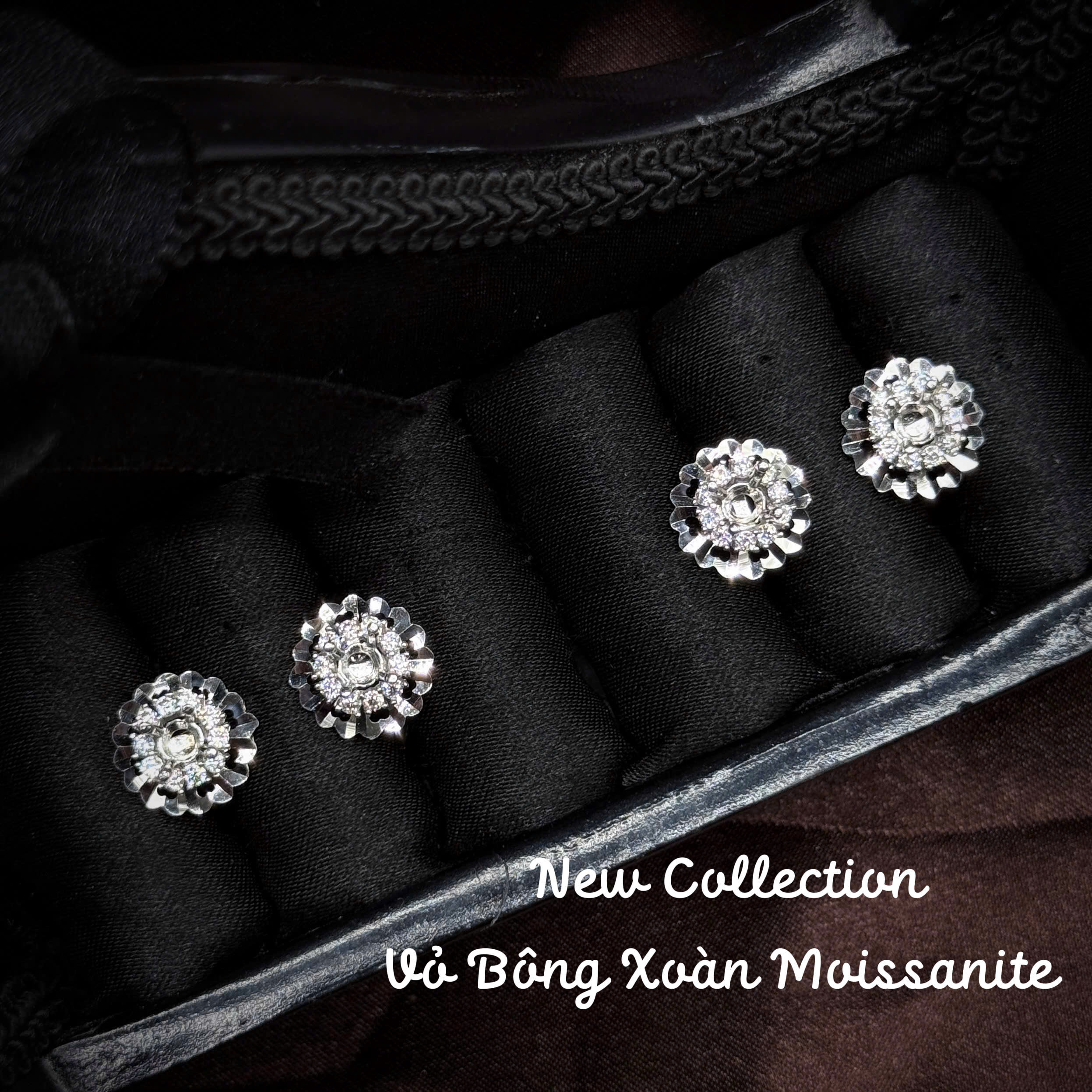 9 vỏ bông tai Moissanite hoa cúc hai tầng cắt sáng