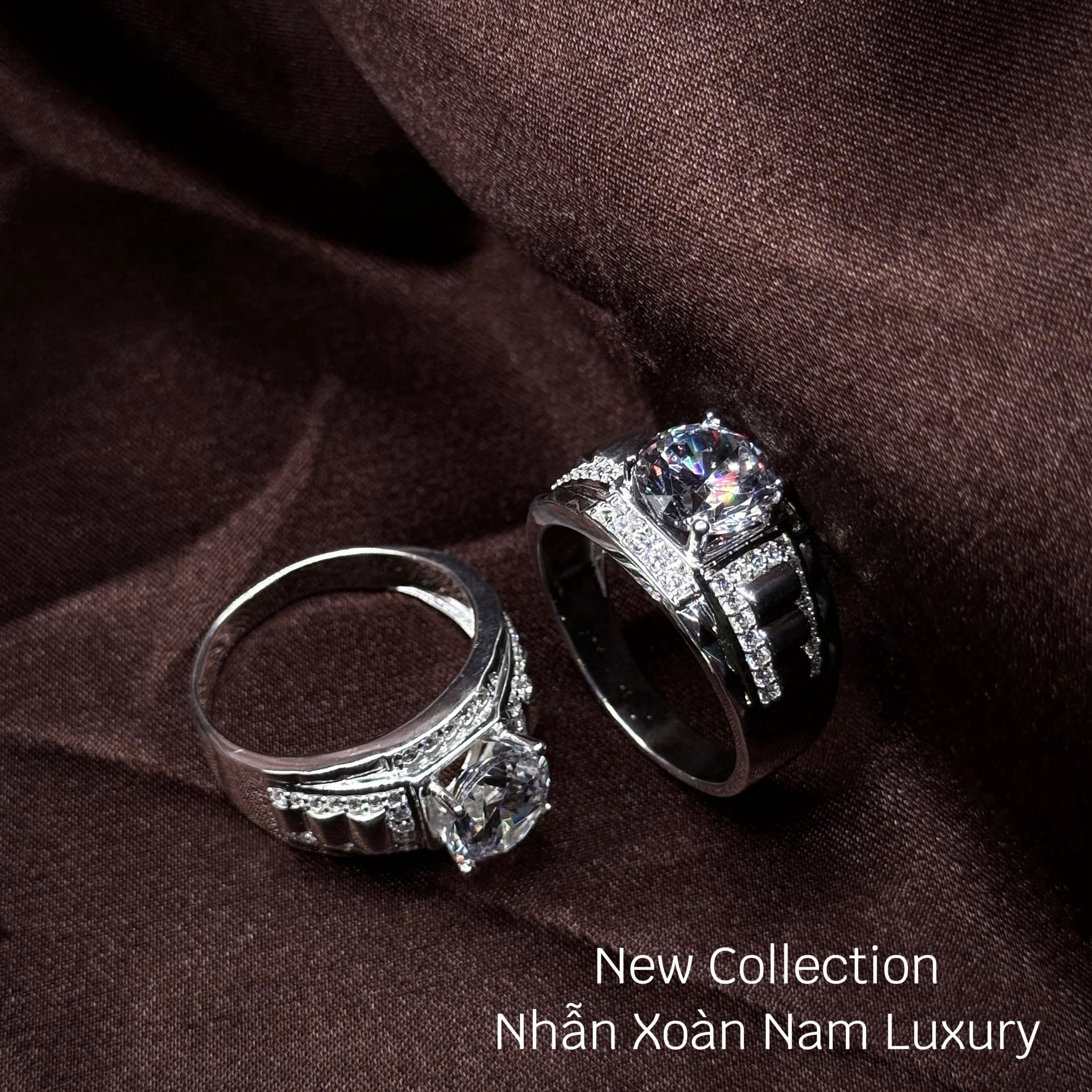 nhẫn bạc nam xoàn Luxury mặt vuông bo góc bản lớn