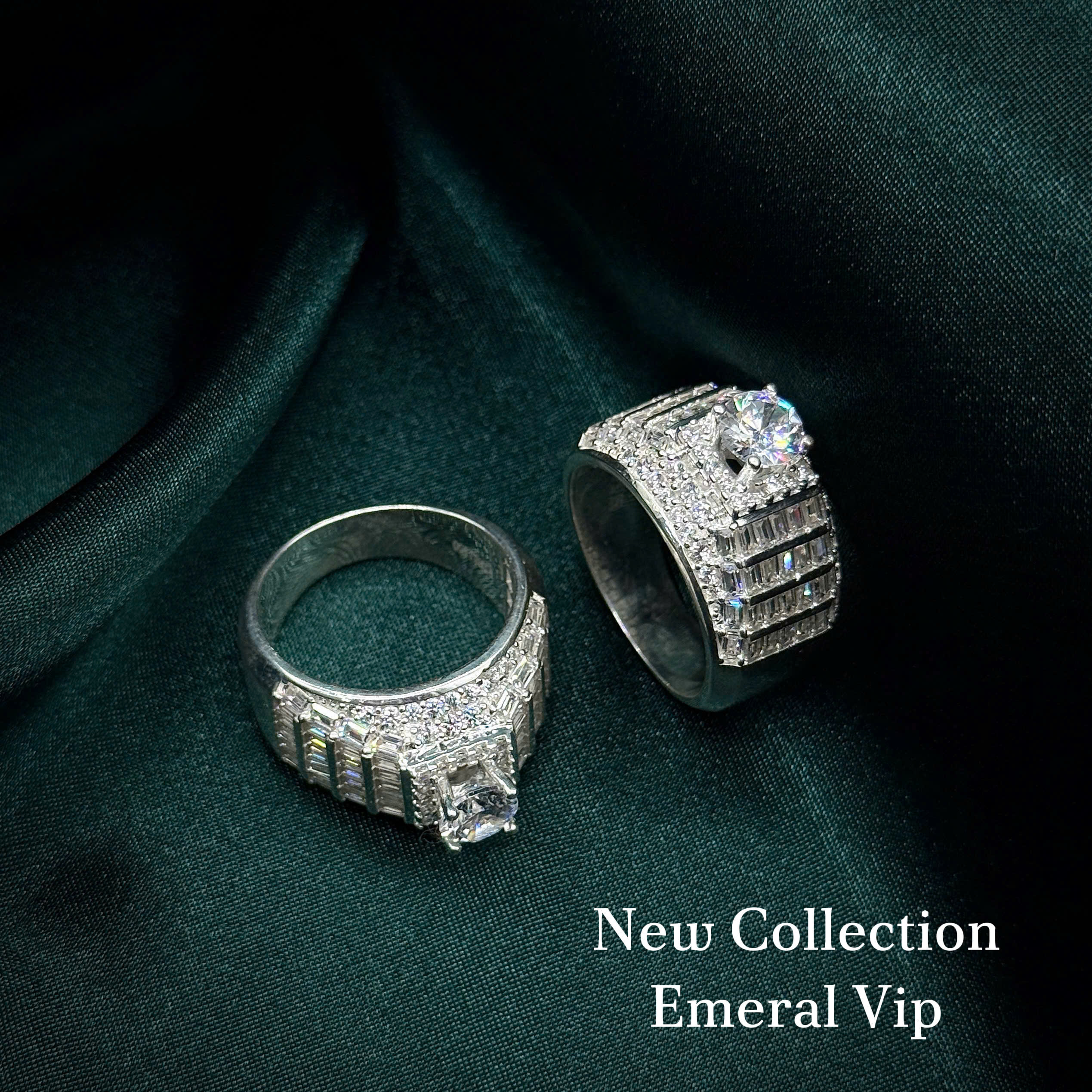 9 nhẫn bạc nam xoàn Emeral VIP bản lớn phối đá chữ nhật sang trọng
