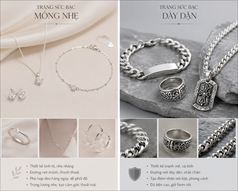 trọng lượng sản phẩm trang sức bạc