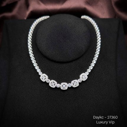 dây chuyền bạc xoàn luxury họa tiết vuông sang trọng