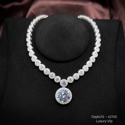dây chuyền bạc halo luxury mặt tròn sang trọng