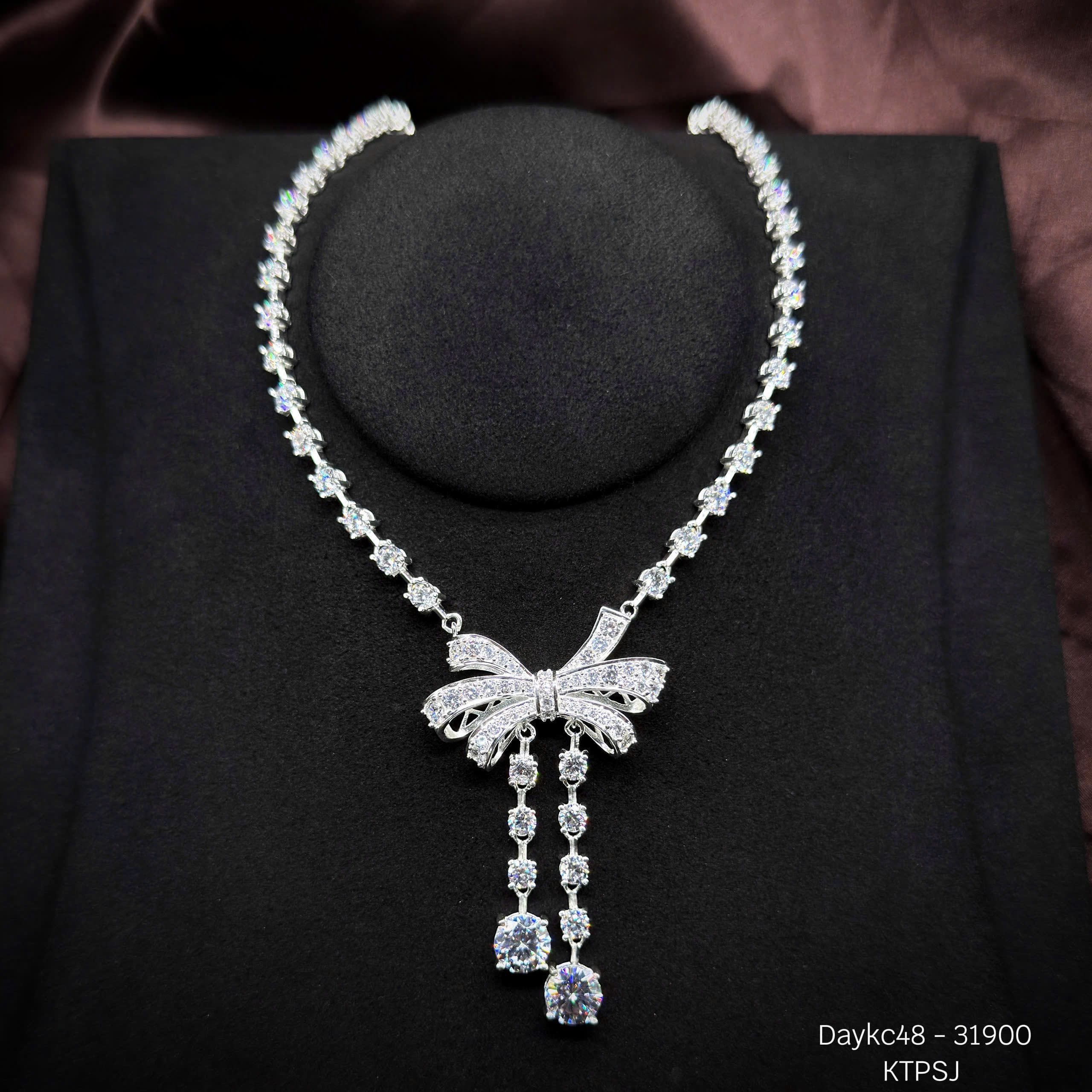 dây chuyền bạc nơ Bow Tie dáng rủ sang trọng