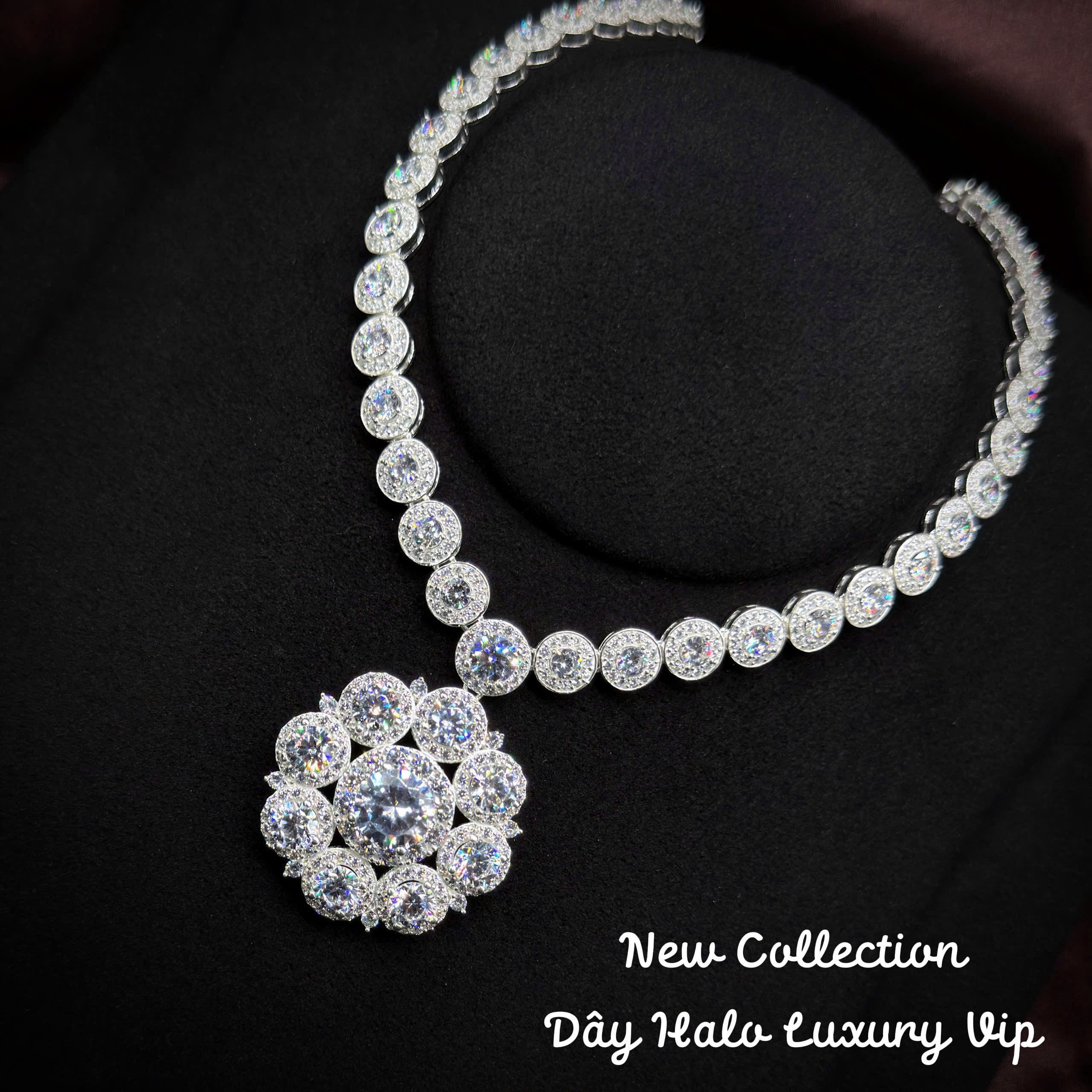 dây chuyền bạc halo luxury đính đá sang trọng