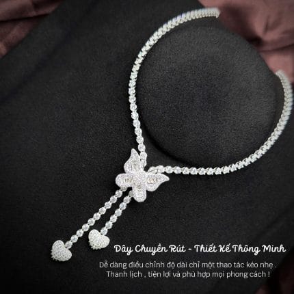 dây chuyền bạc rút hình bướm phối tim thanh lịch