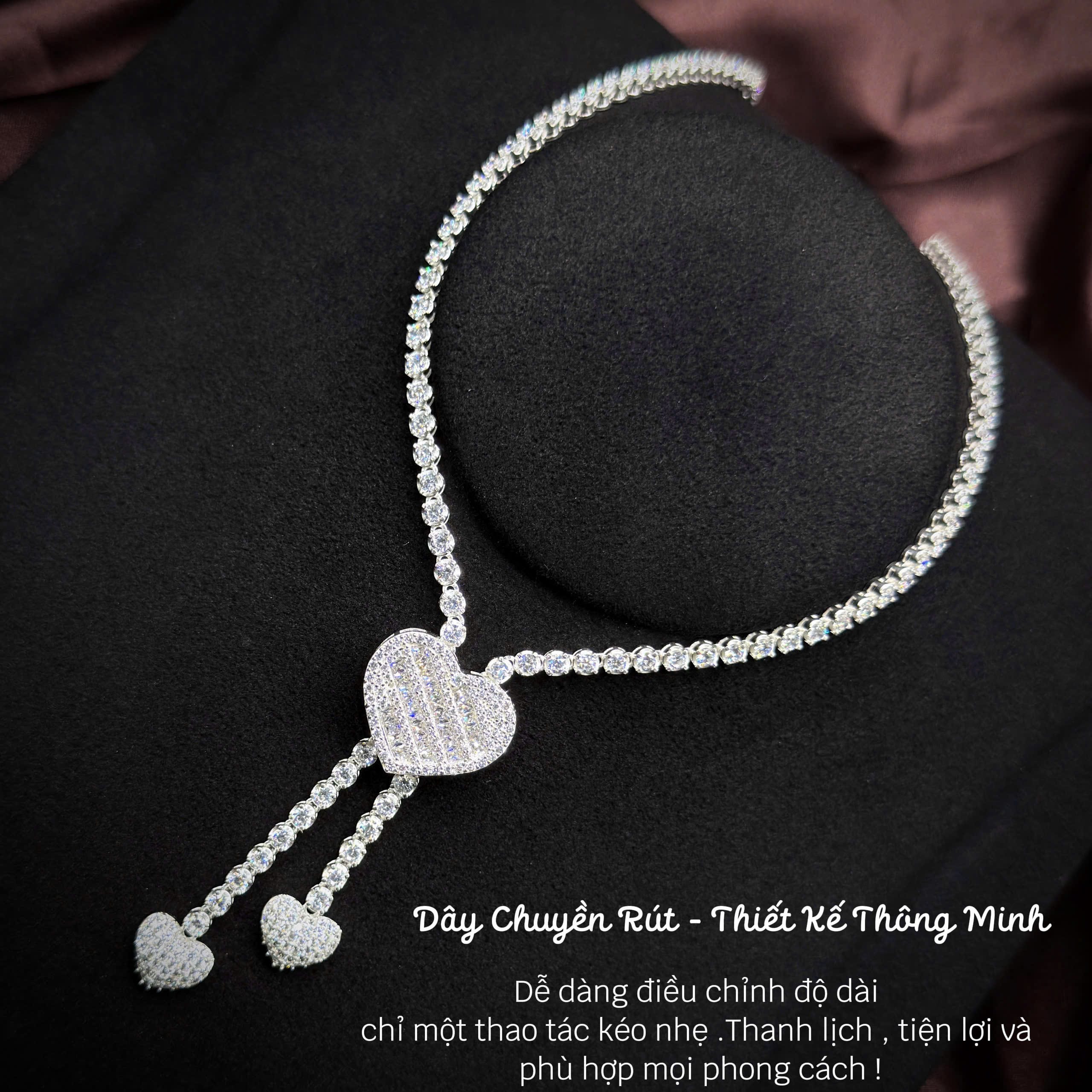 dây chuyền bạc rút mặt tim thanh lịch