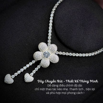 dây chuyền bạc rút hoa 5 cánh phối tim thanh lịch
