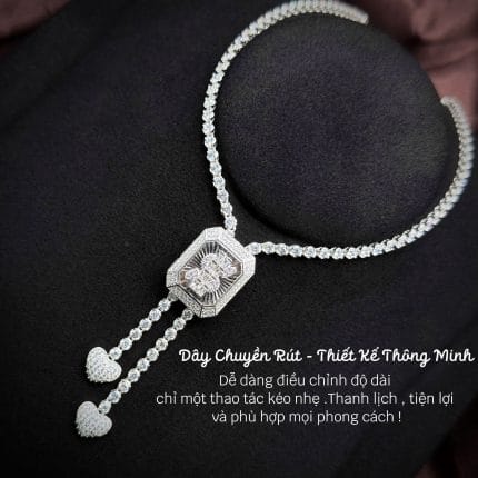 dây chuyền bạc rút mặt bát giác họa tiết cách điệu phối tim