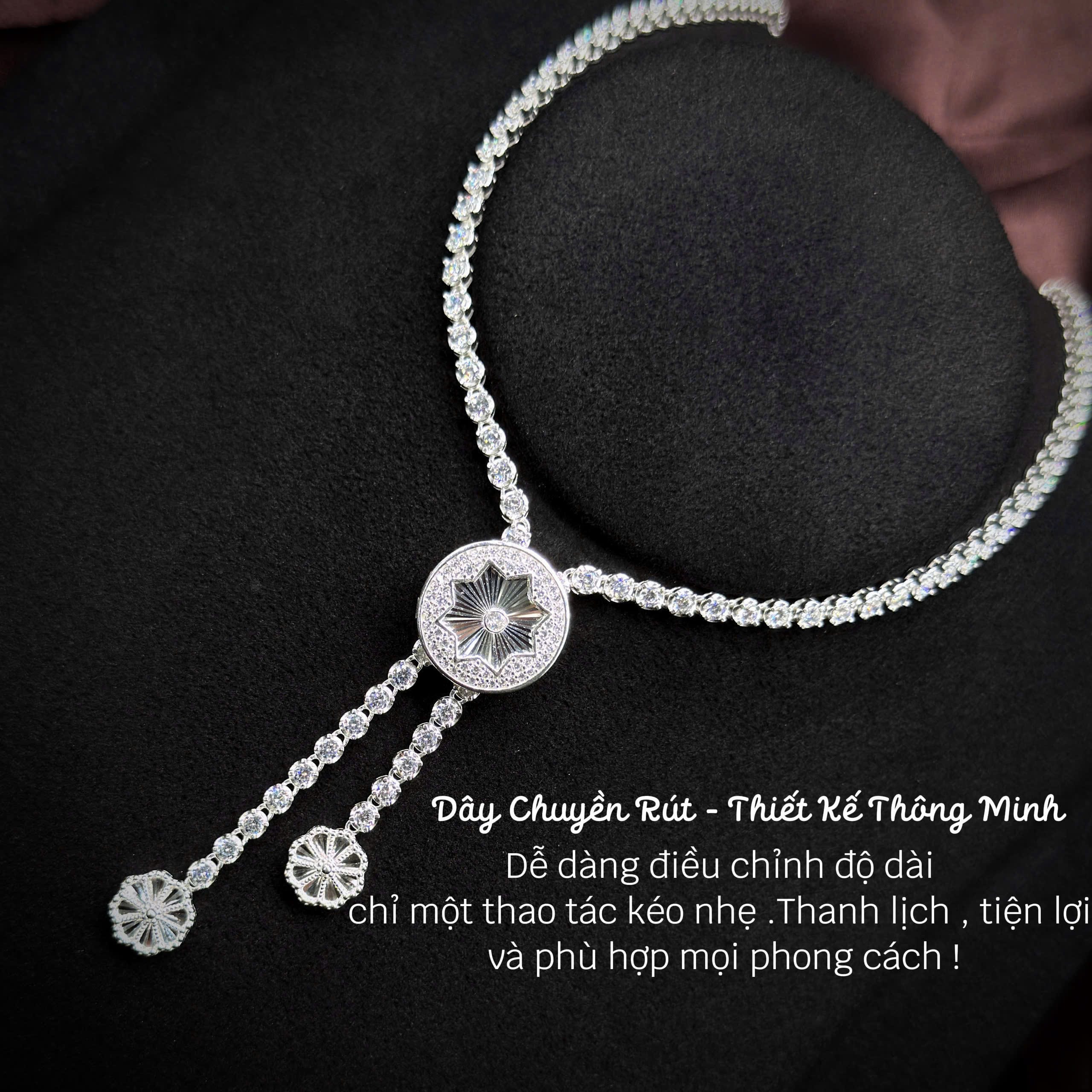 dây chuyền bạc rút mặt tròn hoa thị thanh lịch