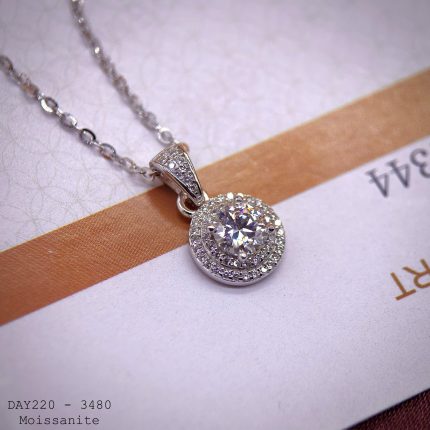 dây chuyền bạc mặt tròn viền kép Moissanite