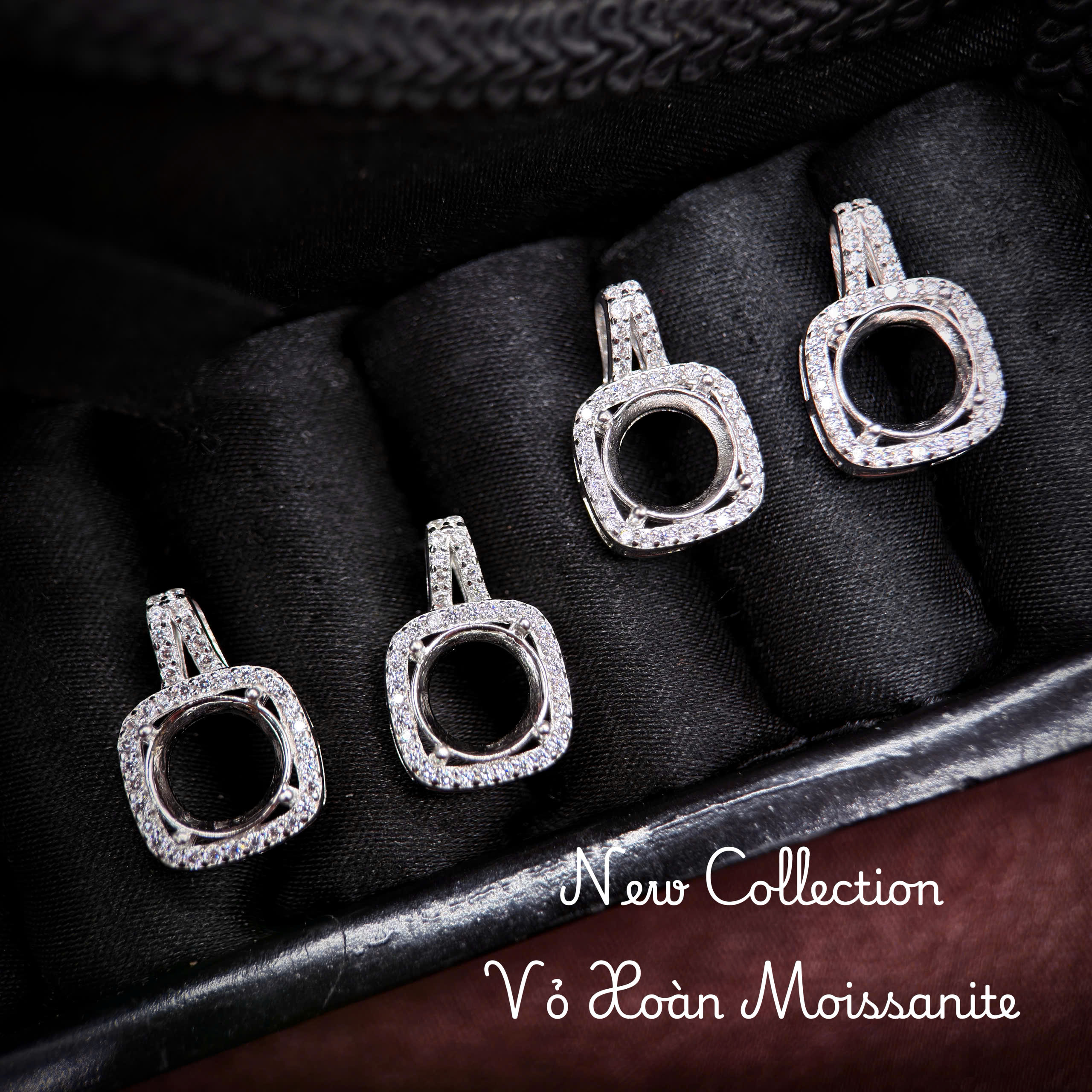 vỏ bông tai Moissanite 8ly xi kim