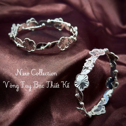 vòng tay bạc VONG133, vòng tay bạc nữ, vòng tay bạc họa tiết hoa, vòng tay bạc cắt tia, vòng tay bạc thiết kế, vòng tay bạc thanh mảnh, vòng tay bạc sỉ, nguồn hàng vòng tay bạc