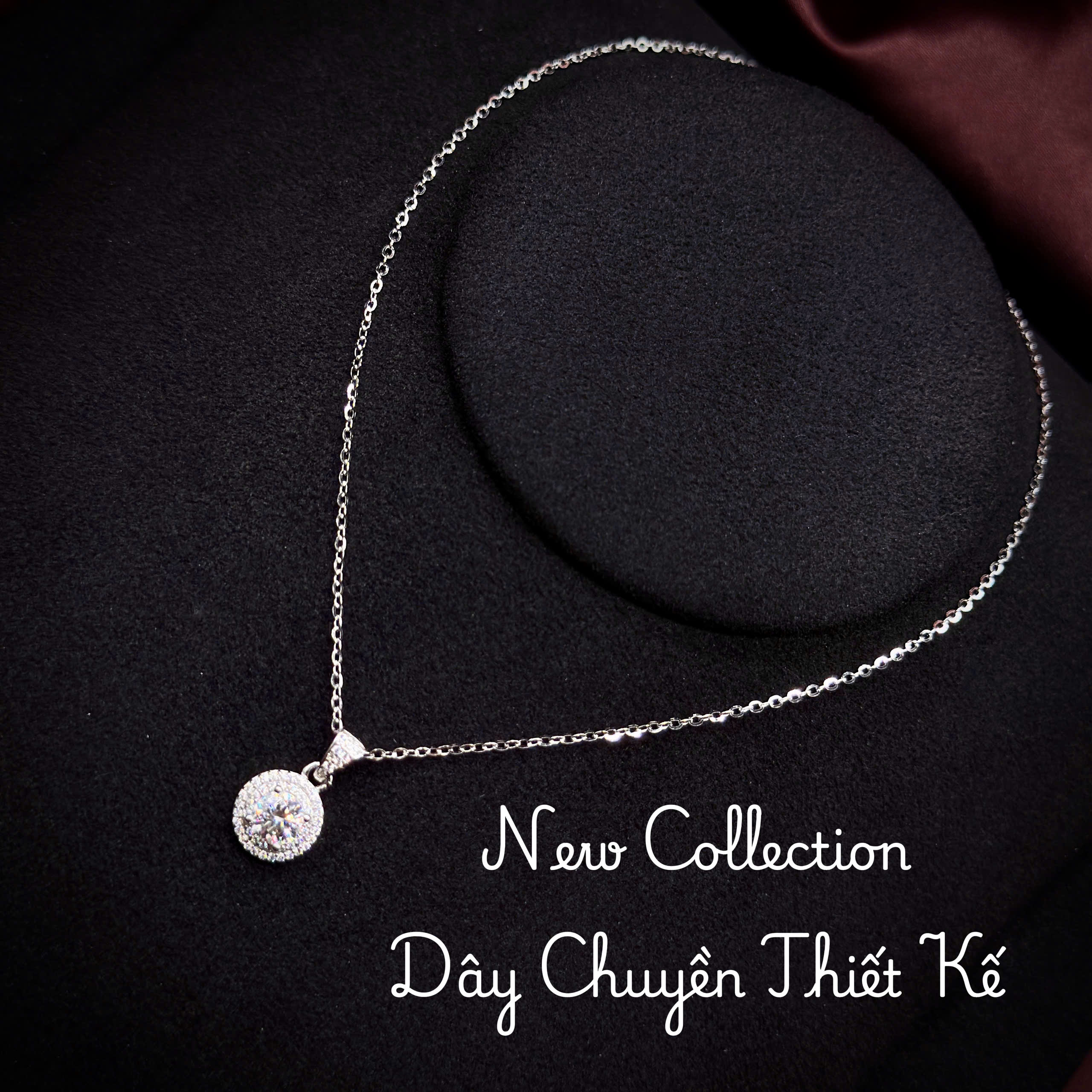 dây chuyền bạc mặt tròn viền kép Moissanite