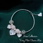vòng tay nữ phối charm trái tim đính đá