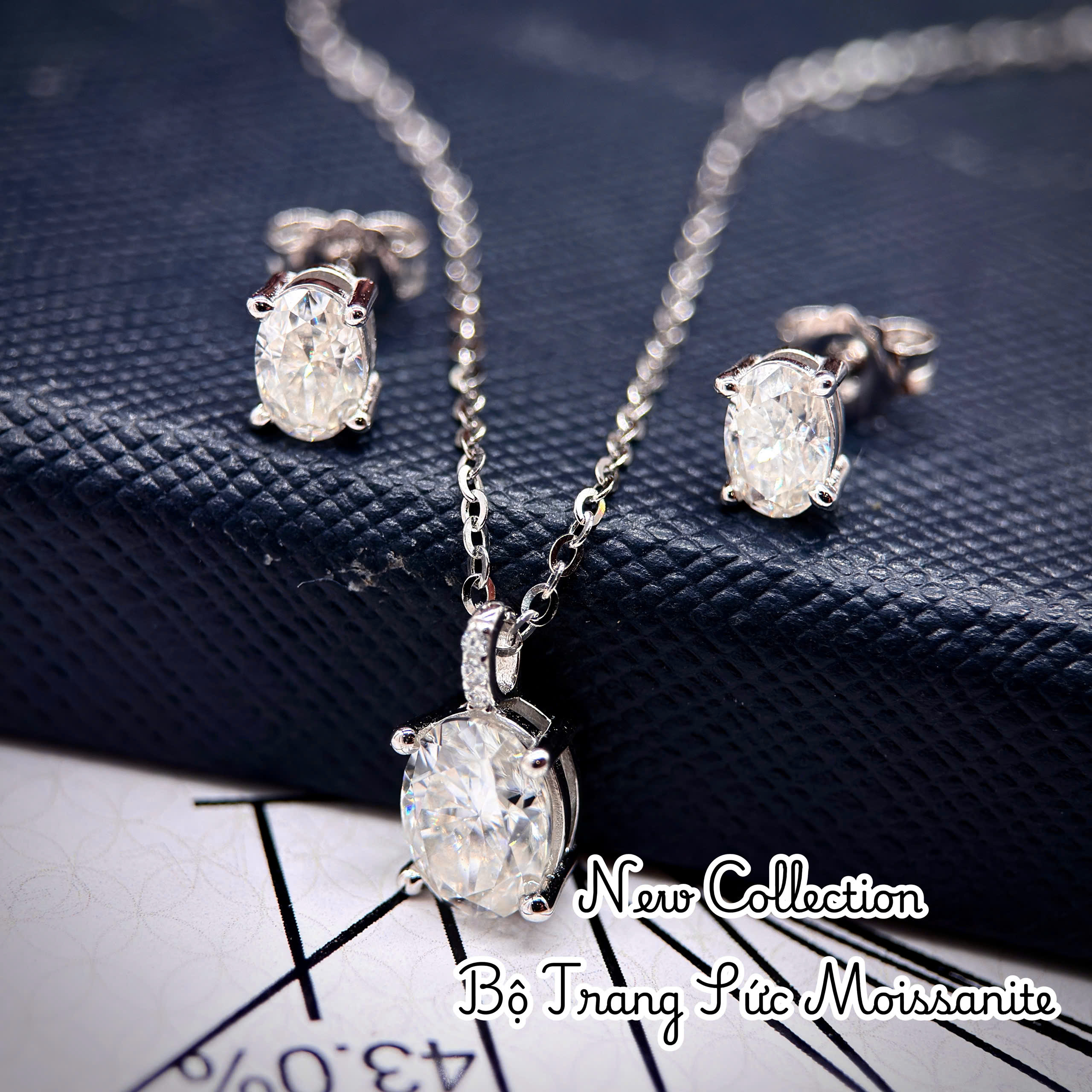 Bộ Trang Sức Bạc Moissanite Oval