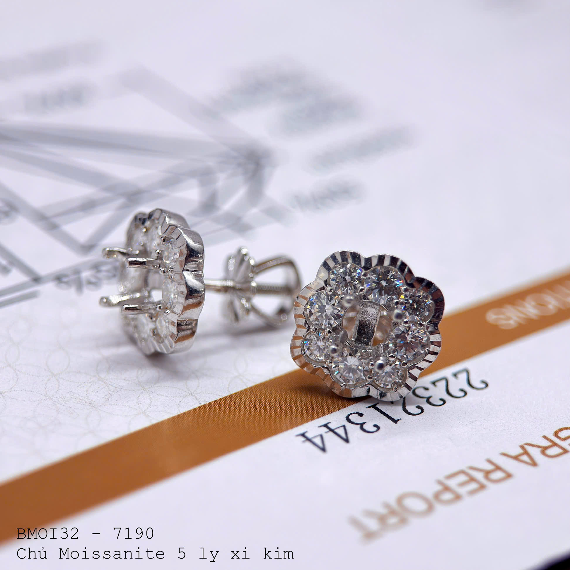 vỏ bông tai Moissanite 5ly xi kim