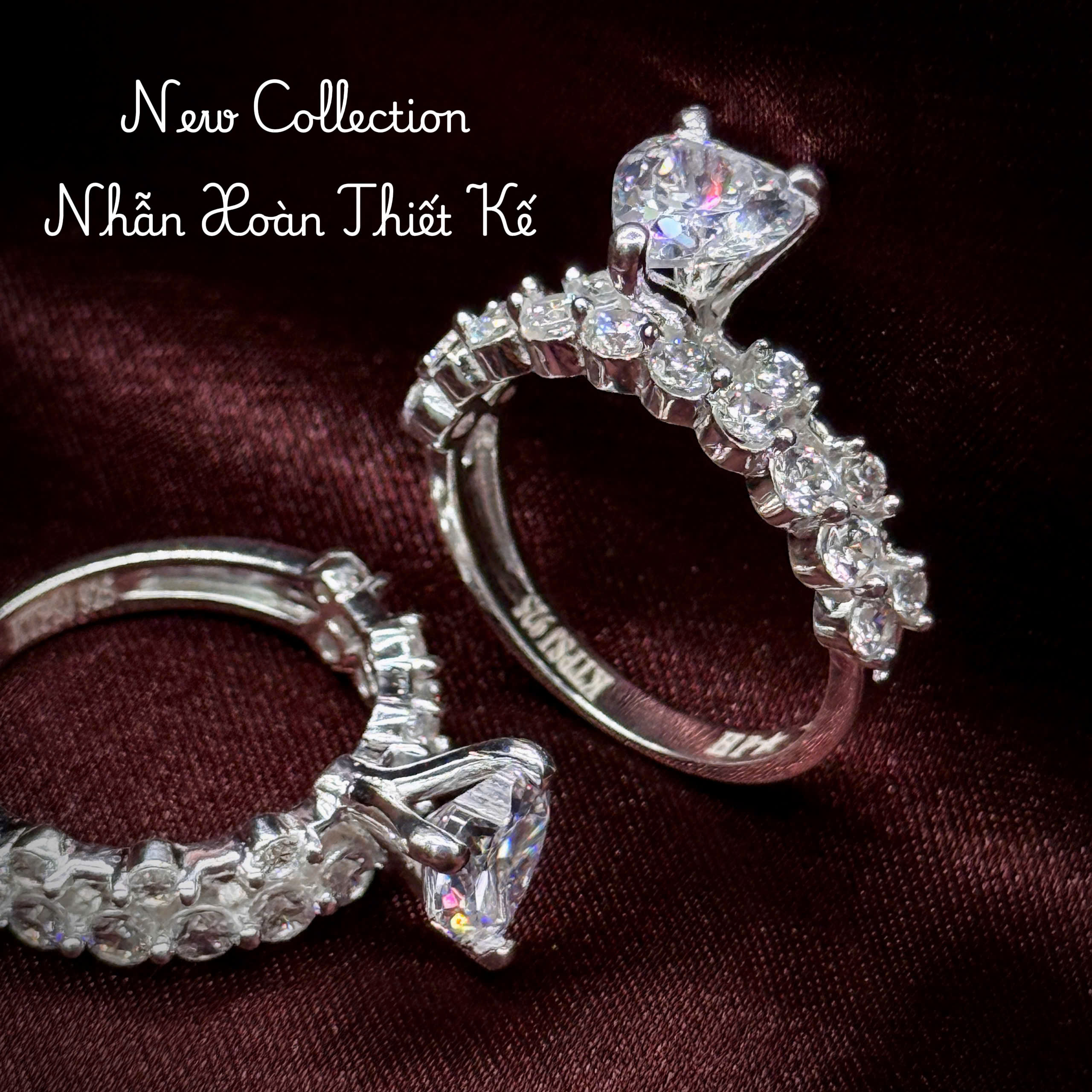 nhẫn bạc nữ đá chủ trái tim thân đính đá