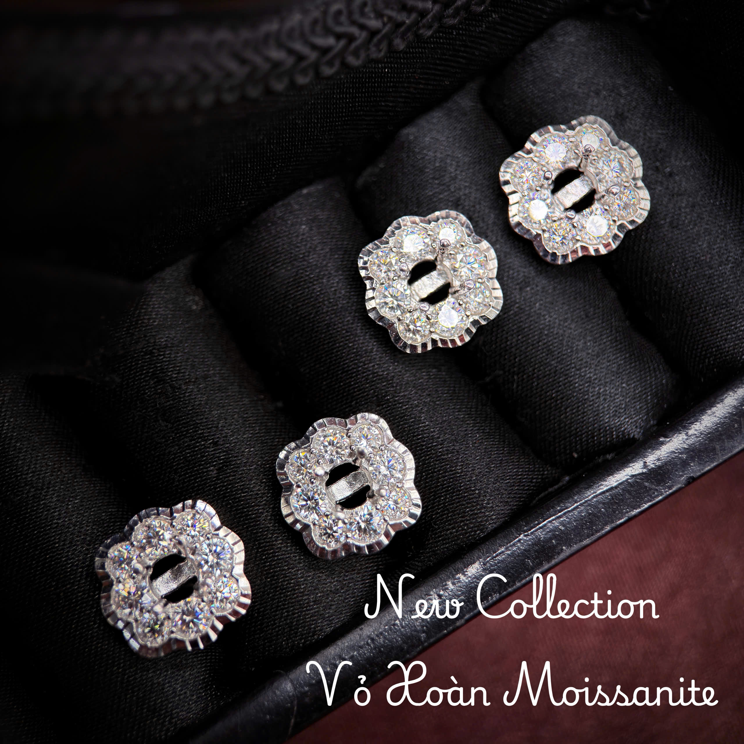 vỏ bông tai Moissanite 5ly xi kim