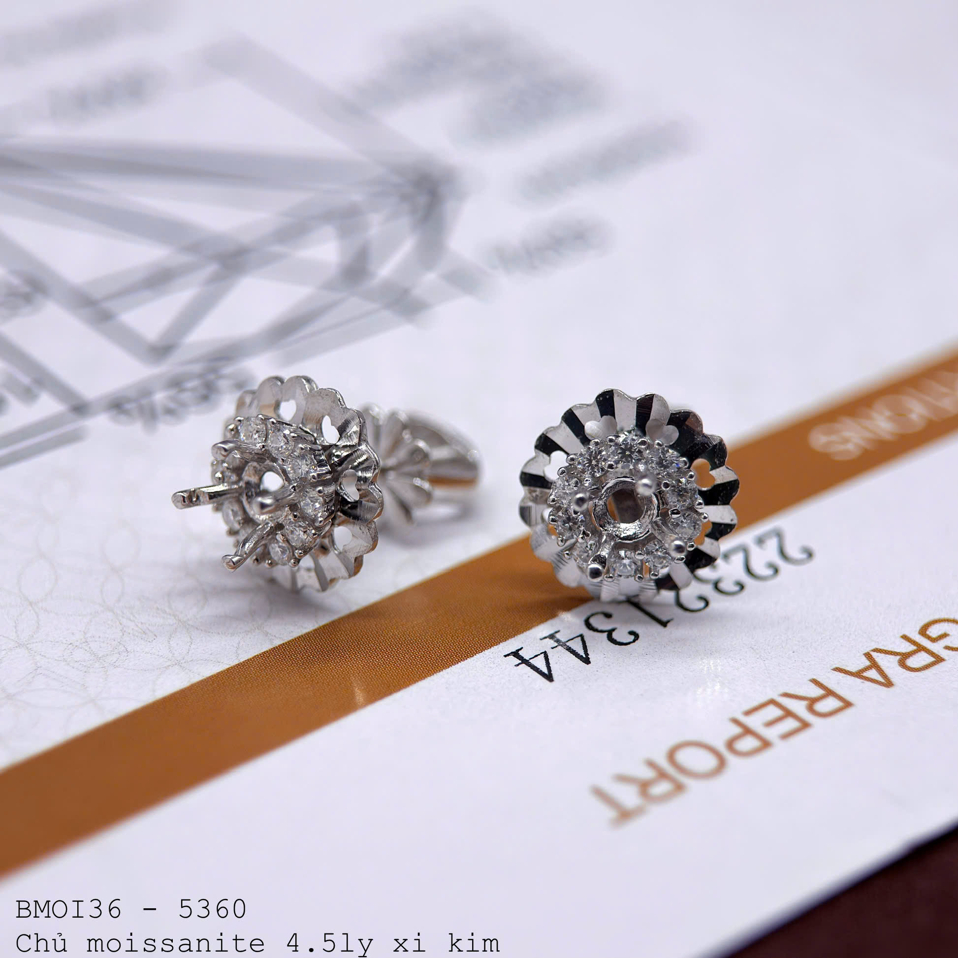 vỏ bông tai Moissanite 4.5ly xi kim
