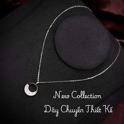 dây chuyền bạc mặt tròn rỗng Moissanite
