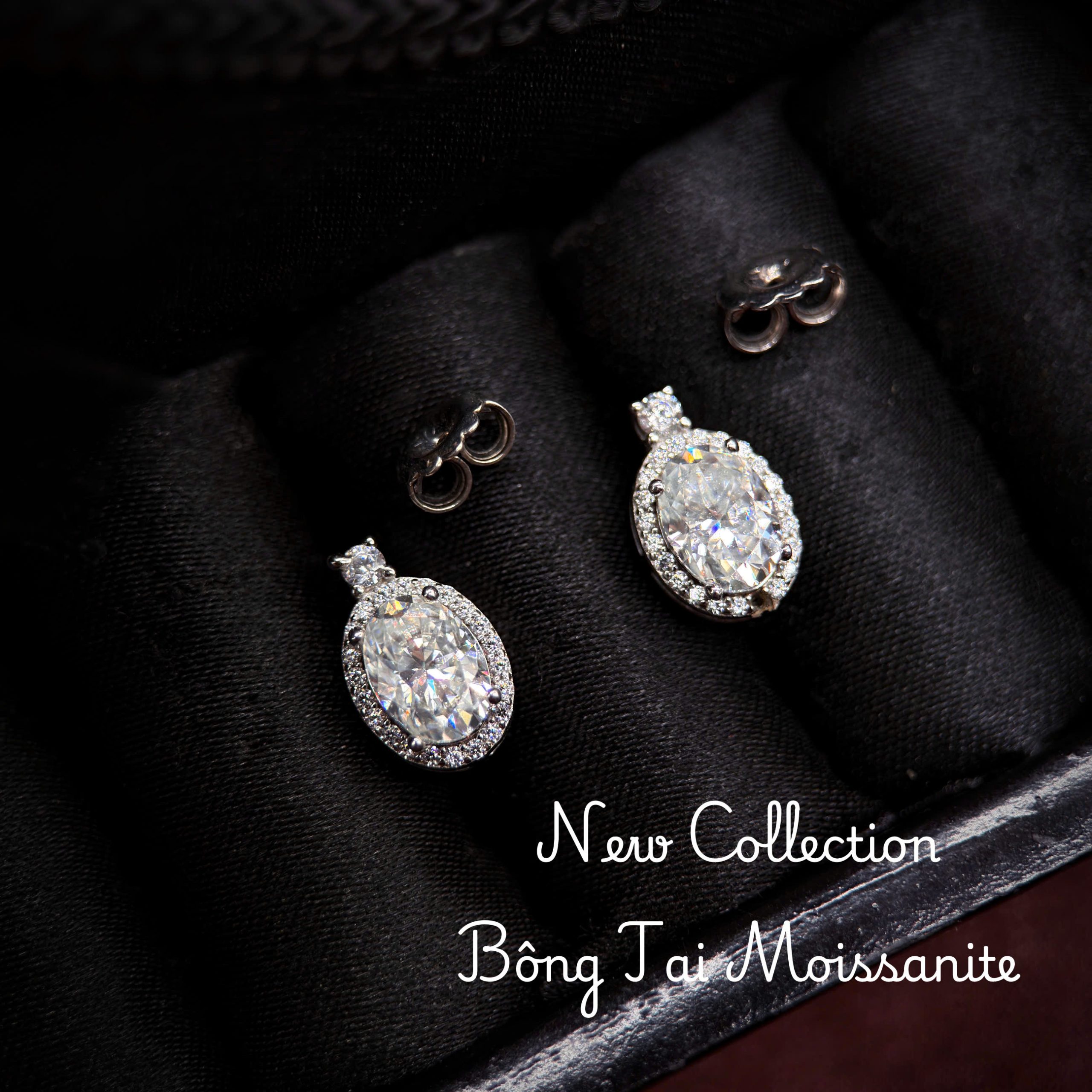 bông tai Moissanite oval B272