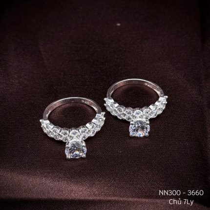 nhẫn bạc nữ đá chủ 7 ly thân đính đá tròn