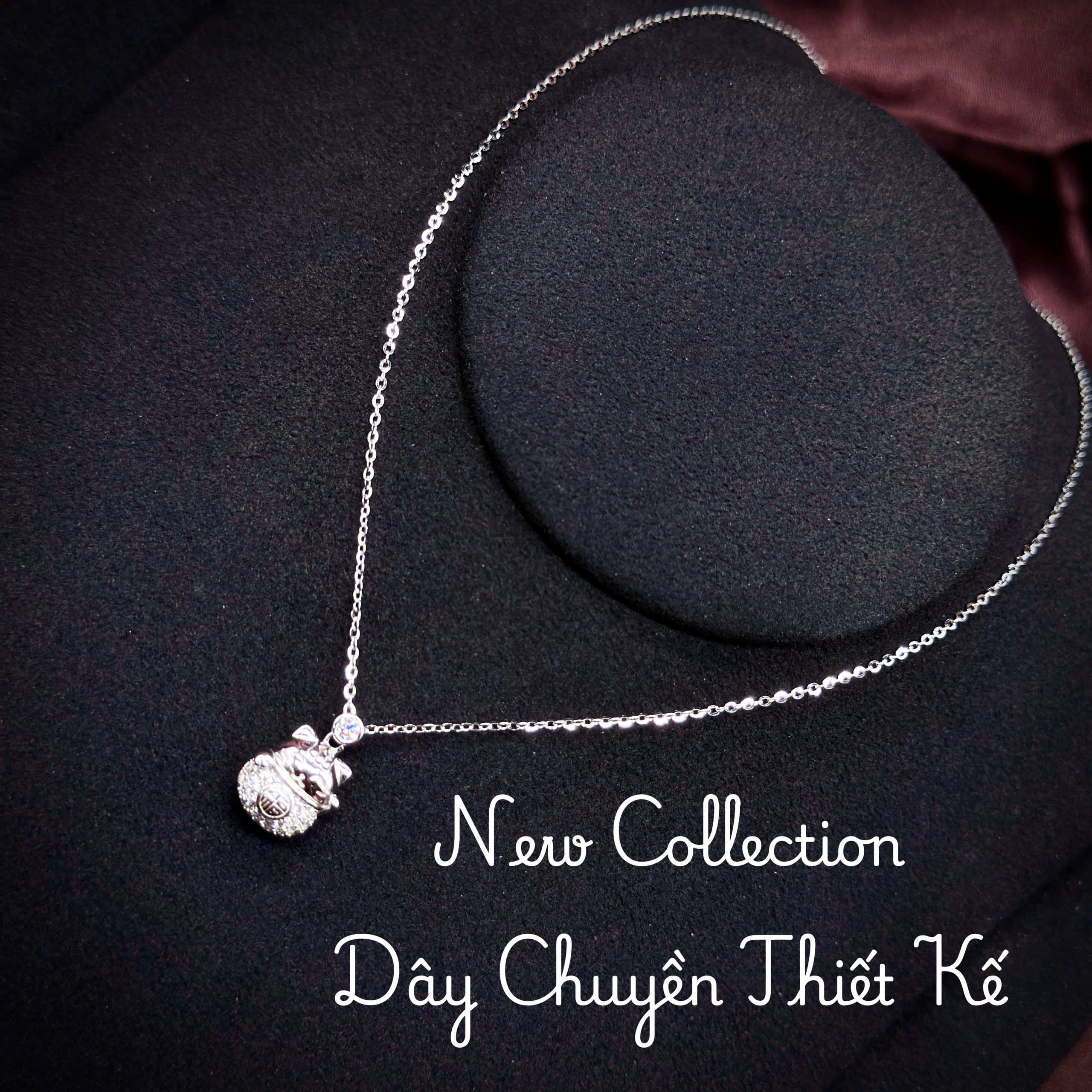 dây chuyền mèo chiêu tài Moissanite