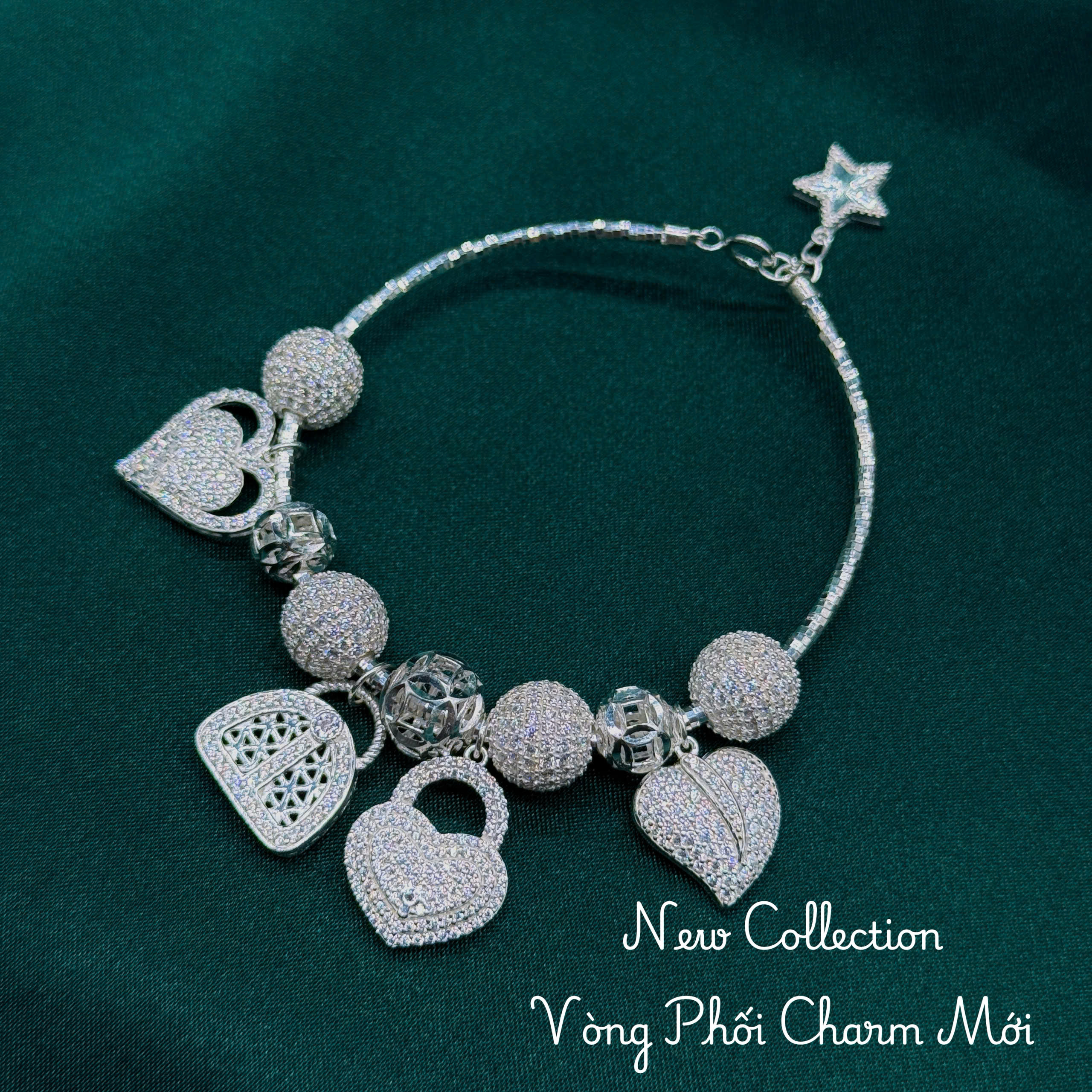 vòng tay nữ charm ổ khóa trái tim