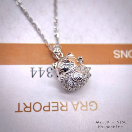 dây chuyền mèo chiêu tài Moissanite
